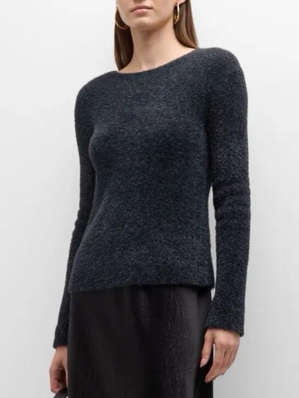 Vince Women’s Metallic Lurex Soft Eyelash Pullover Obsidian Black Sweater MEDIUM - Picture 3 of 12